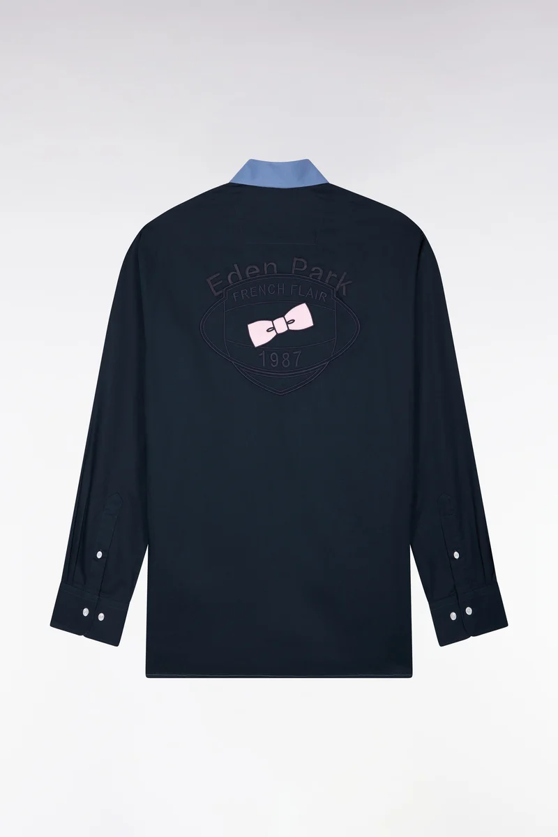 Chemise bicolore en coton oxford ciel patch dos coupe droite