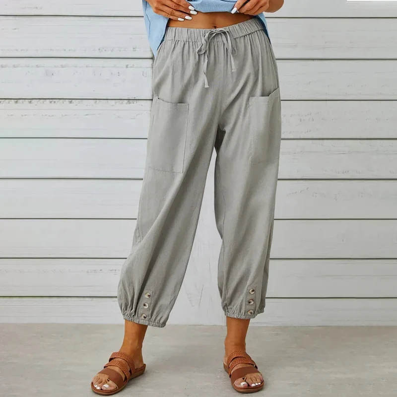 Luciane | Pantalon à cordon et boutons pour femme