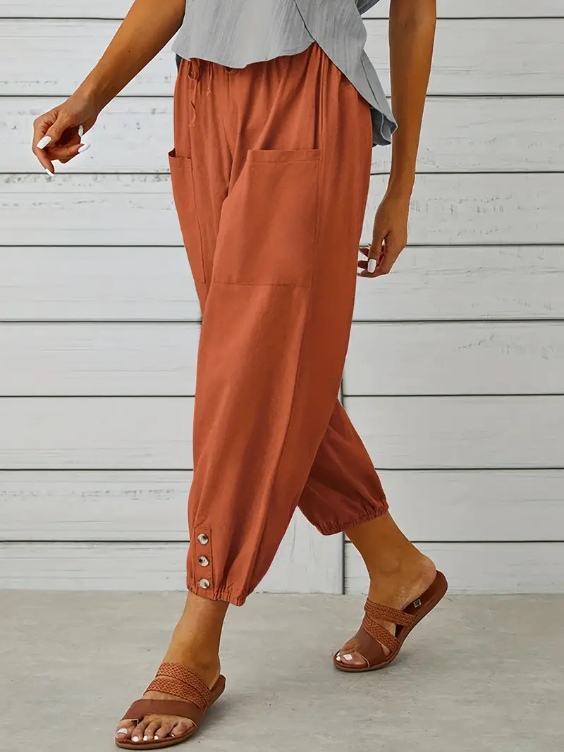 Luciane | Pantalon à cordon et boutons pour femme