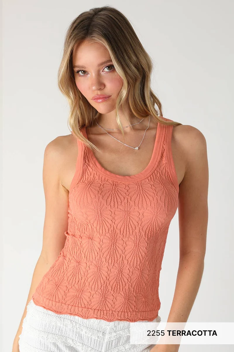 Reversible Lace Textured Tank Olive