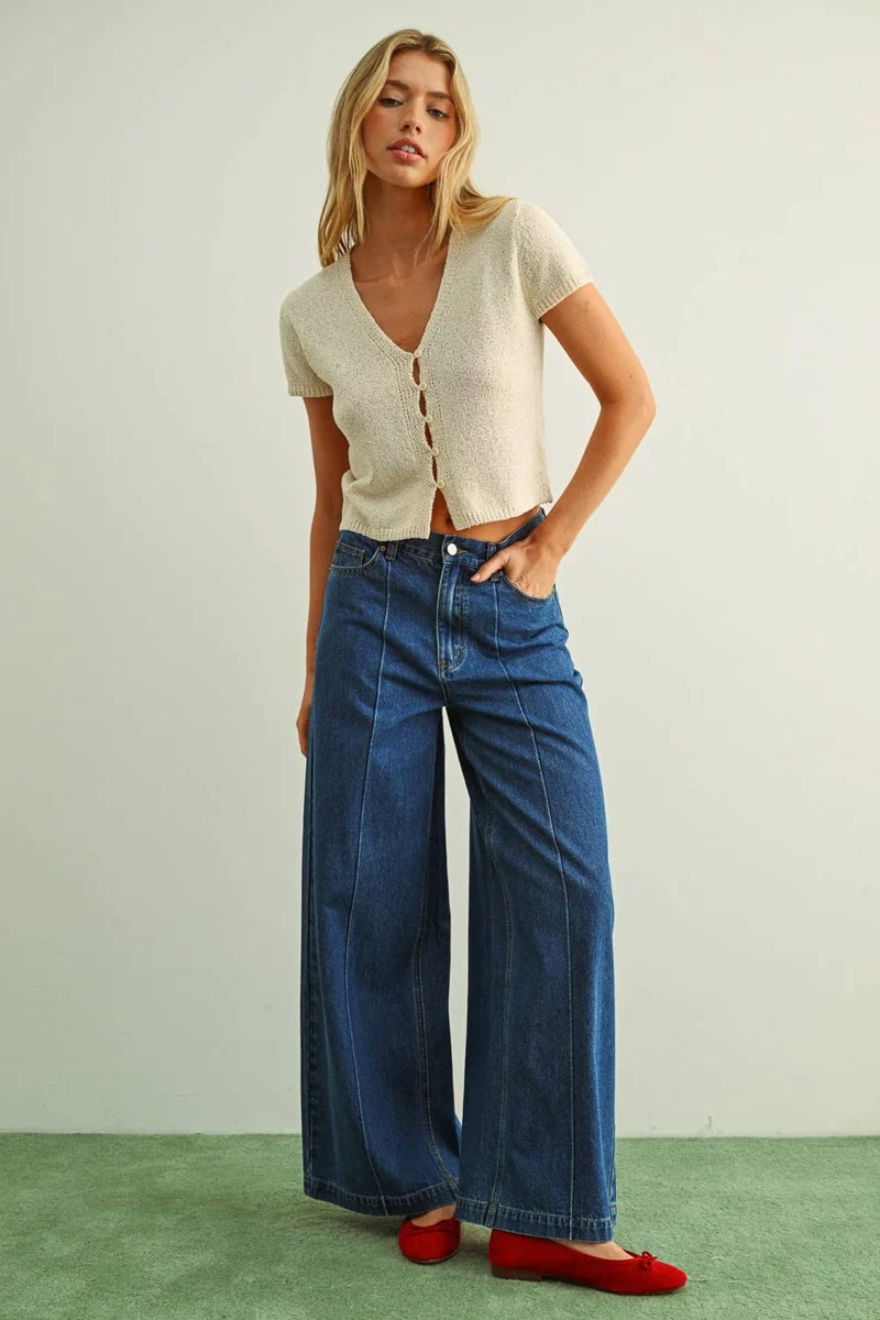 T6284 CAP SLEEVE BUTTON FRONT TOP: BEIGE / L