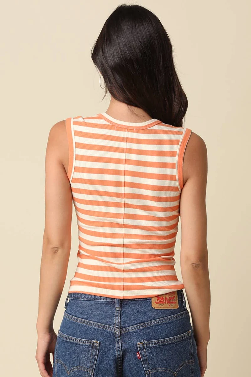 Striped V-Neck Tank Top: Dk Blue Navy