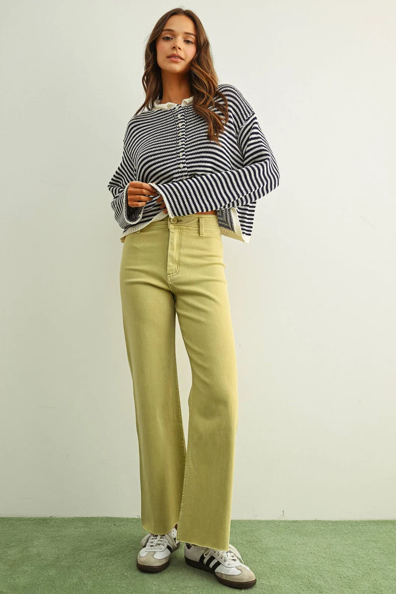 MMP623 STRAIGHT WIDE LEG DENIM PANTS: ECRU / L
