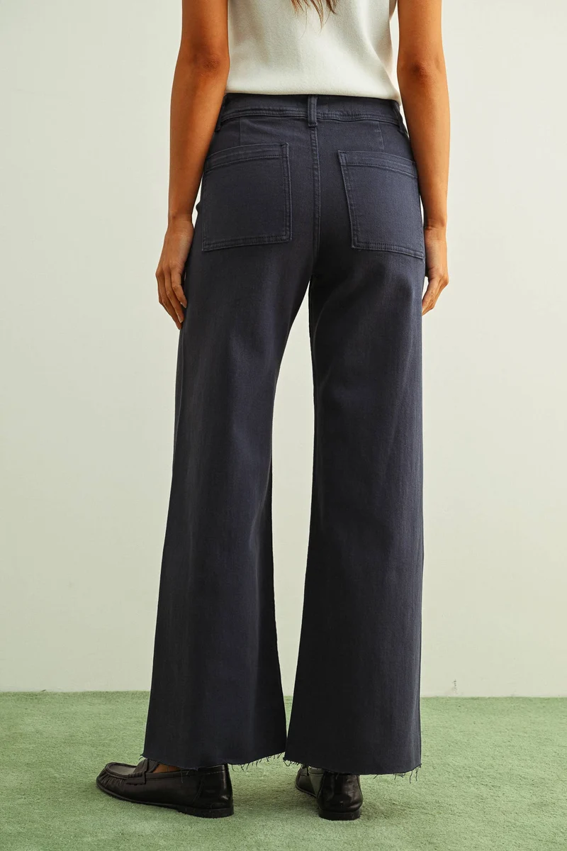 MMP623 STRAIGHT WIDE LEG DENIM PANTS: ECRU / L