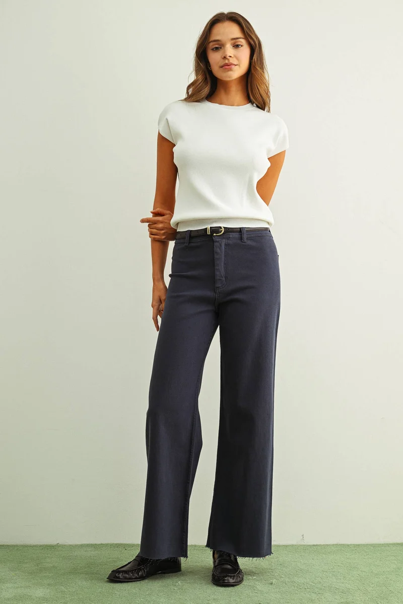 MMP623 STRAIGHT WIDE LEG DENIM PANTS: ECRU / L