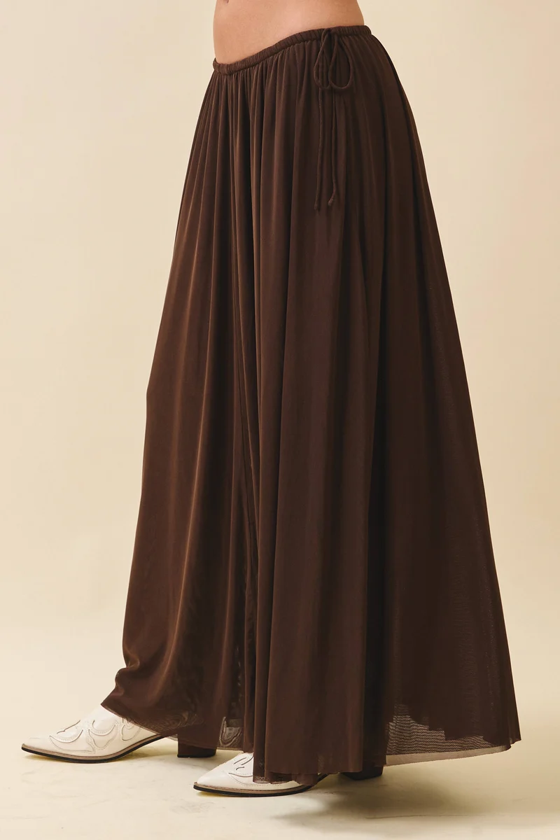 Flowy Mesh Maxi Skirt: Chocolate