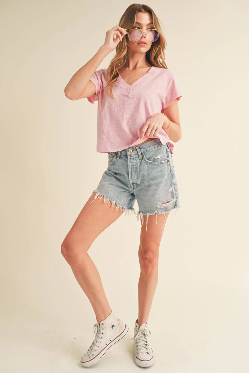 Red V Neck Crop Tee