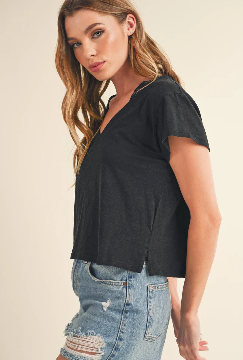 Red V Neck Crop Tee