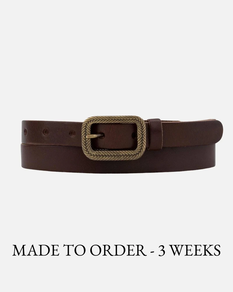 Brown Vintage Skinny Leather Belt