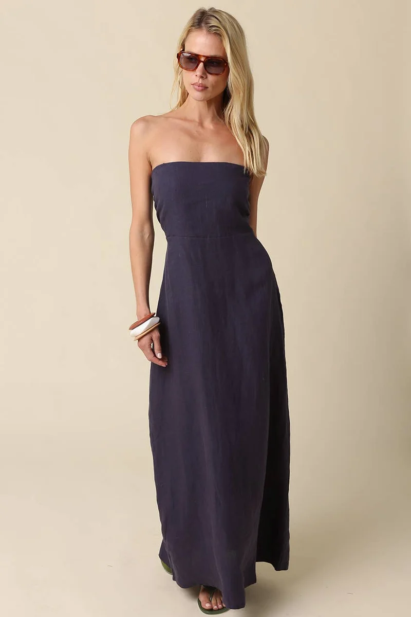 Brown Linen Maxi Dress