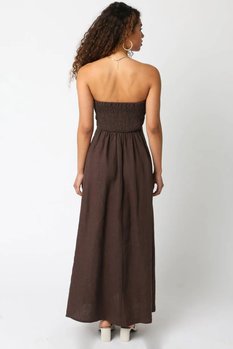 Brown Linen Maxi Dress
