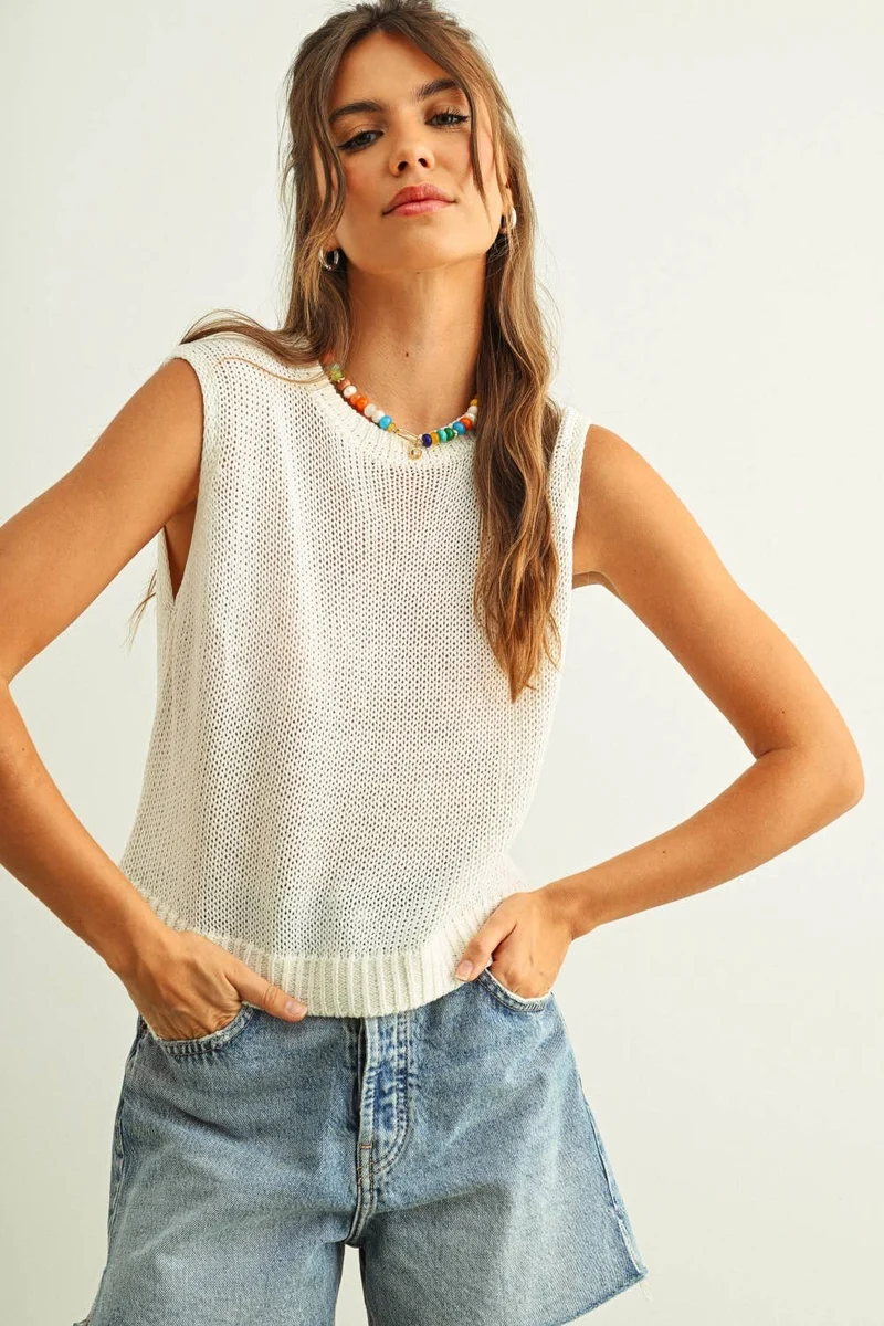 White Sleeveless Knit Top