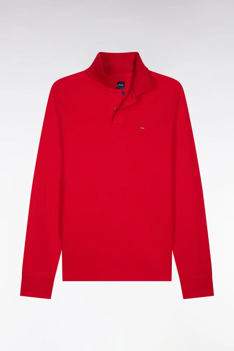 Polo manches longues en coton Pima rouge coupe droite
