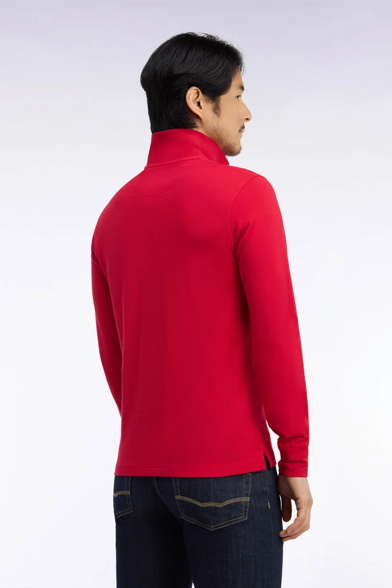 Polo manches longues en coton Pima rouge coupe droite