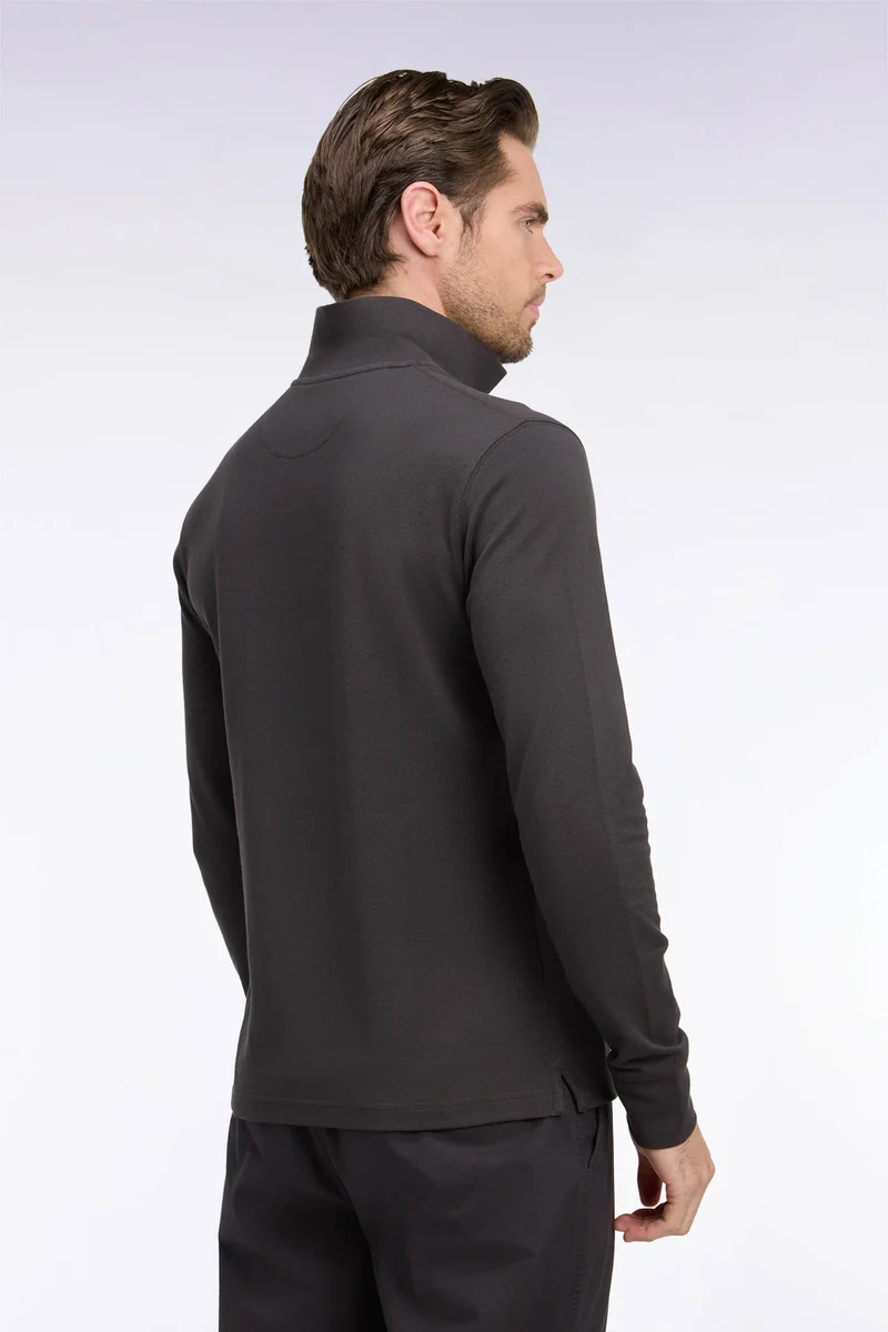 Polo manches longues en coton Pima marron foncé coupe droite
