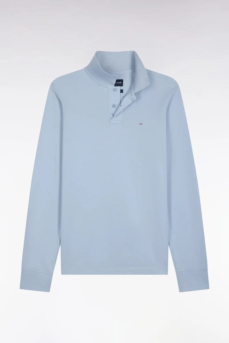Polo manches longues en coton Pima bleu ciel coupe droite