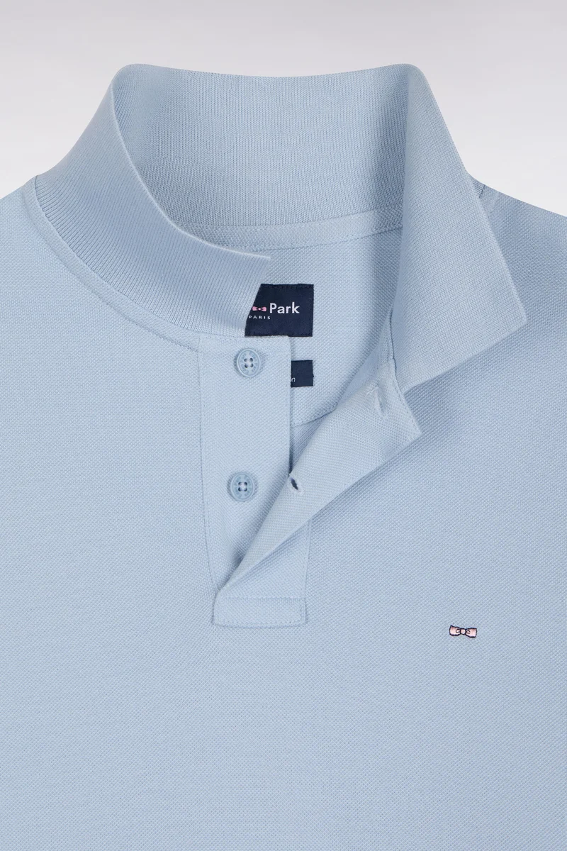 Polo manches longues en coton Pima bleu ciel coupe droite