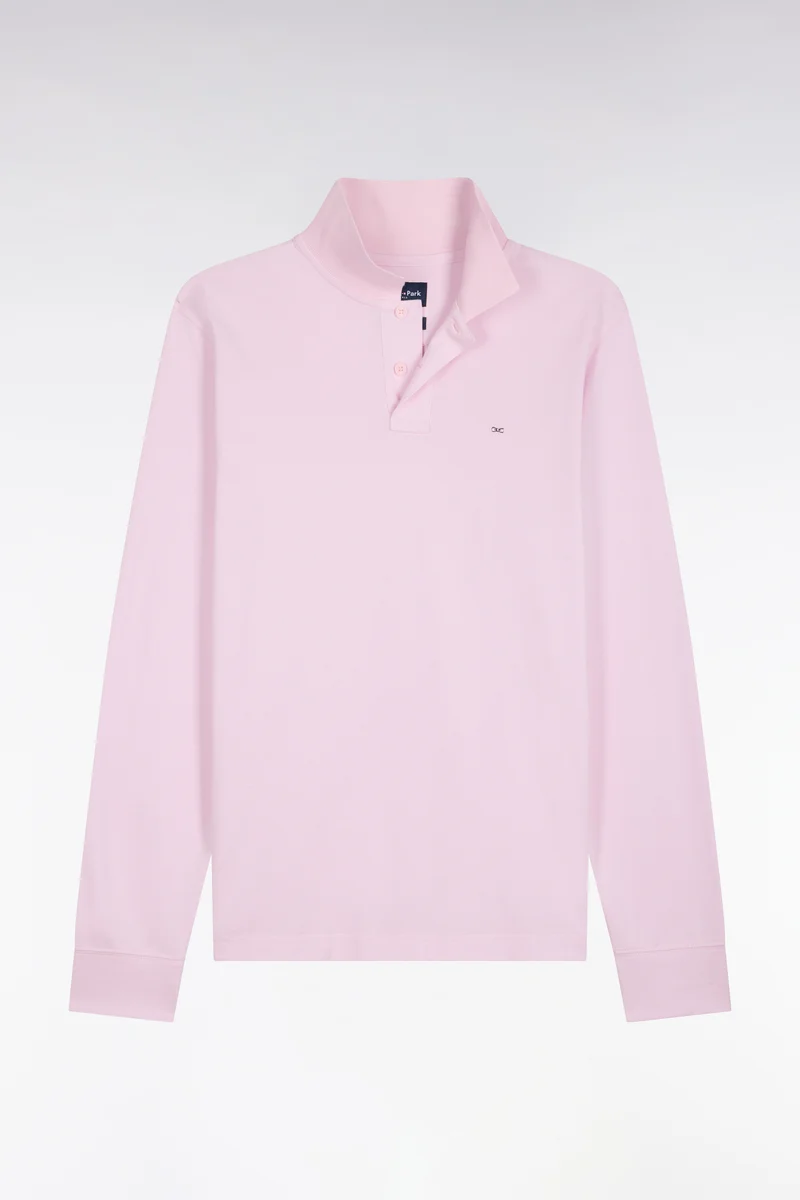 Polo manches longues en coton Pima rose coupe droite