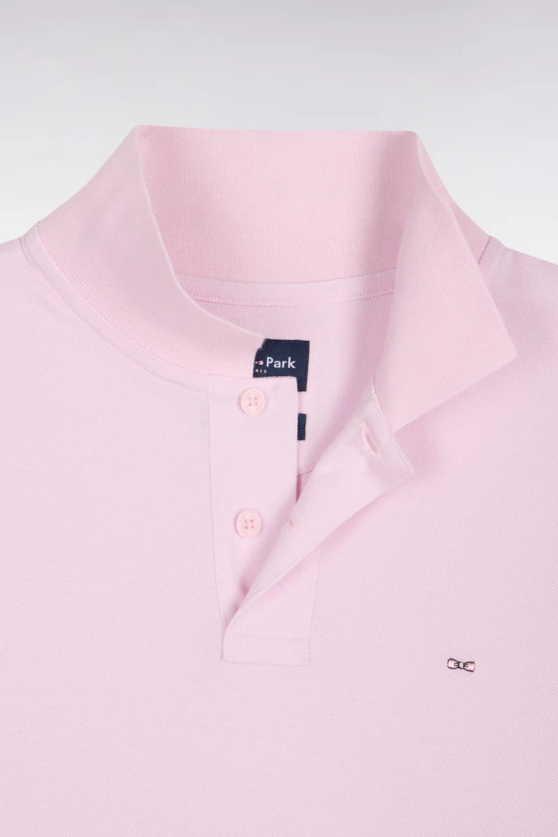 Polo manches longues en coton Pima rose coupe droite