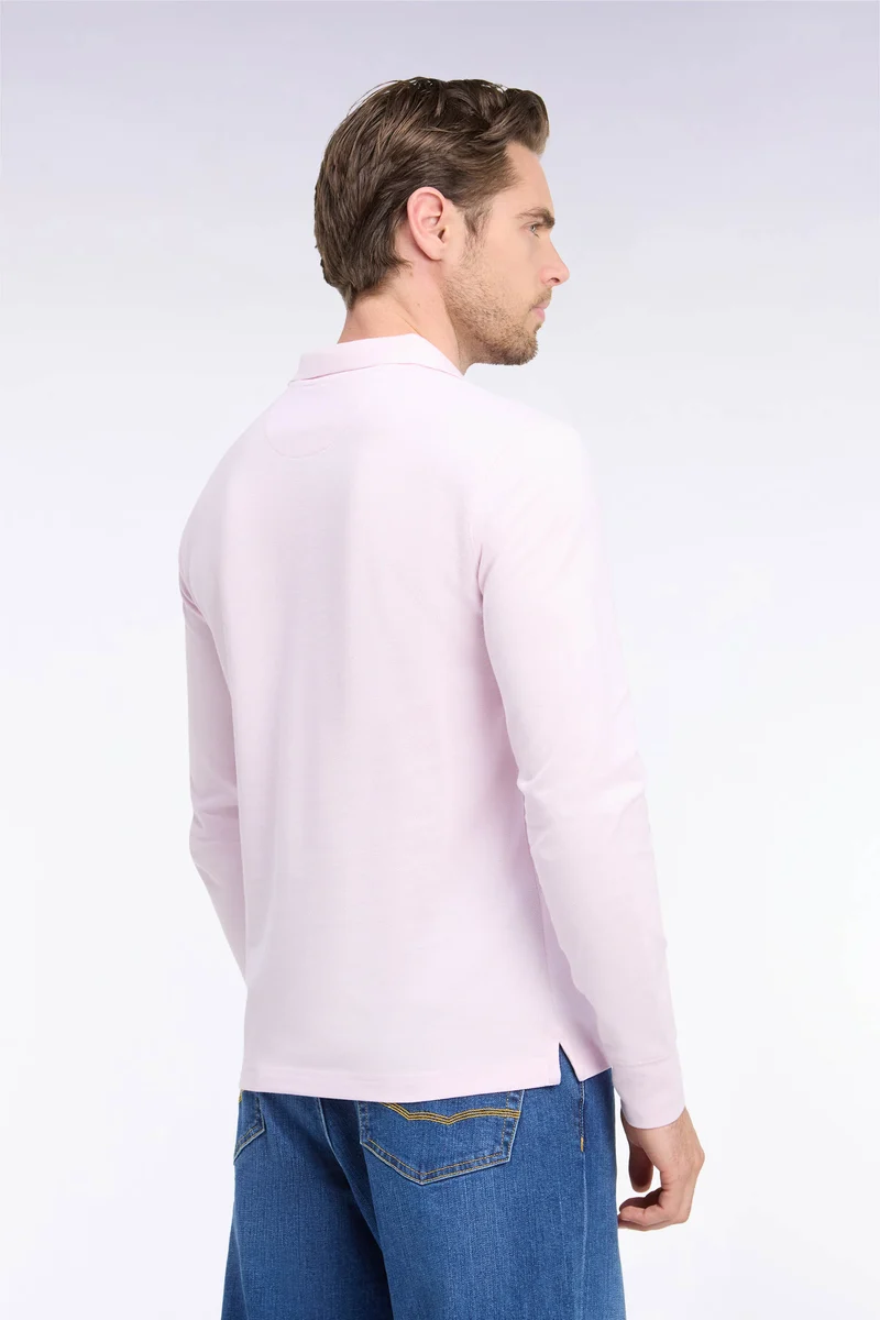 Polo manches longues en coton Pima rose coupe droite
