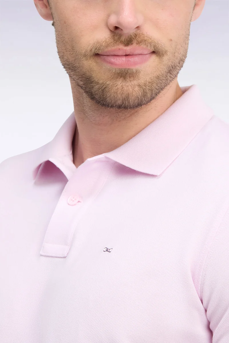 Polo manches longues en coton Pima rose coupe droite