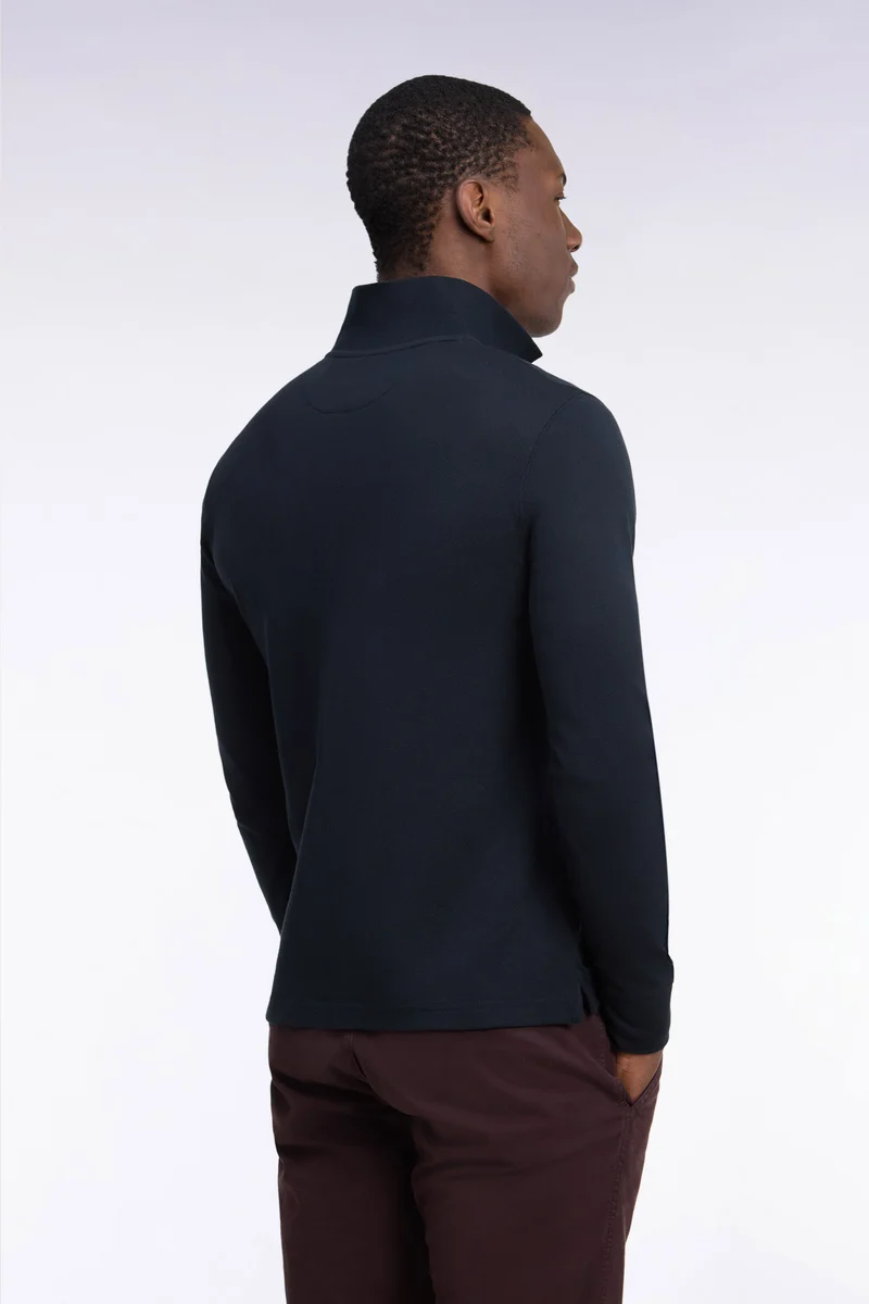 Polo manches longues en coton Pima noir coupe droite