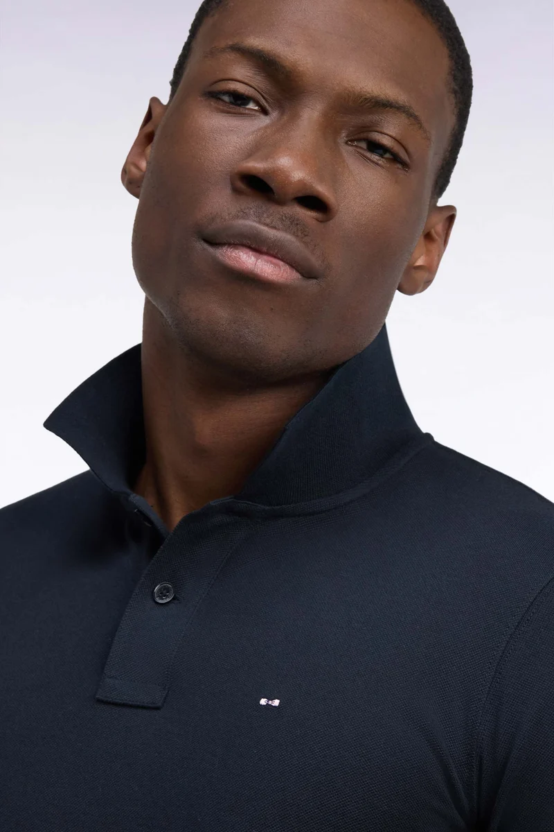 Polo manches longues en coton Pima noir coupe droite