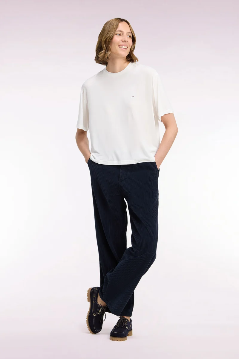 Pantalon en velours côtelé marine coupe droite