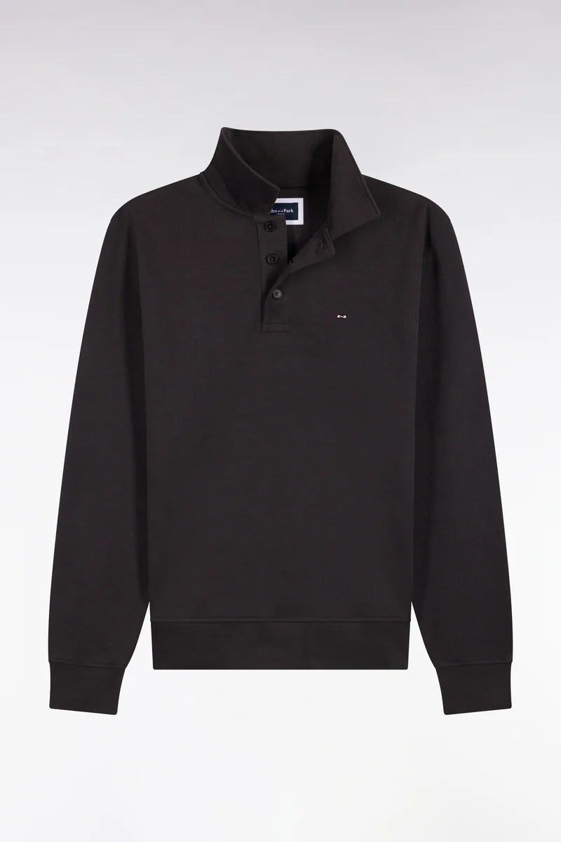 Sweatshirt col polo en coton marron coupe droite
