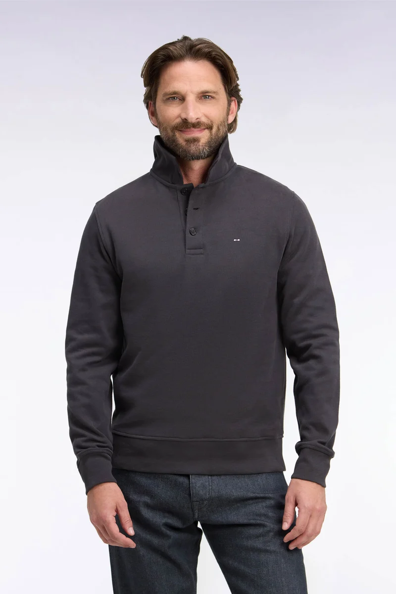 Sweatshirt col polo en coton marron coupe droite