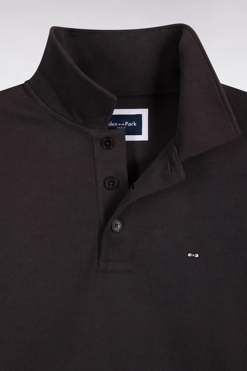 Sweatshirt col polo en coton marron coupe droite