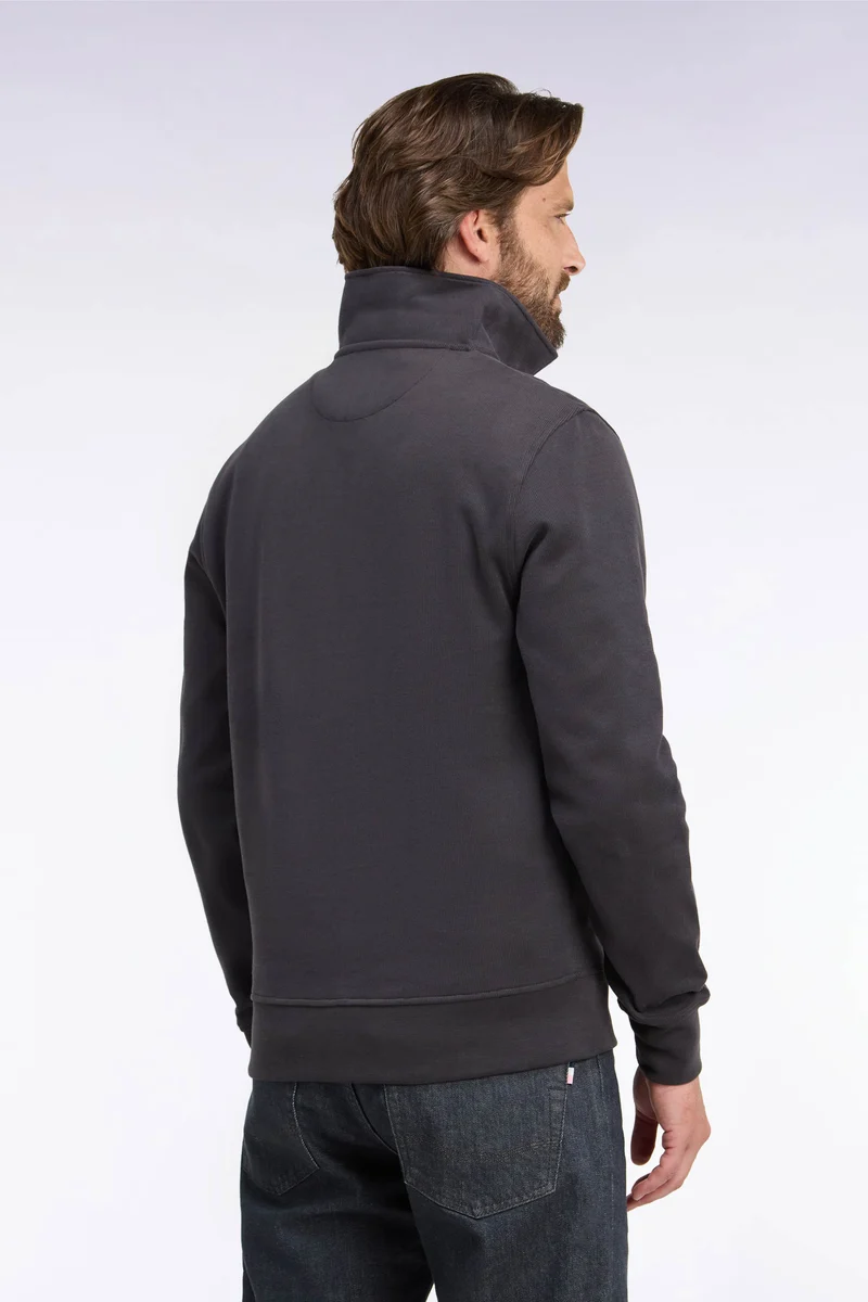 Sweatshirt col polo en coton marron coupe droite