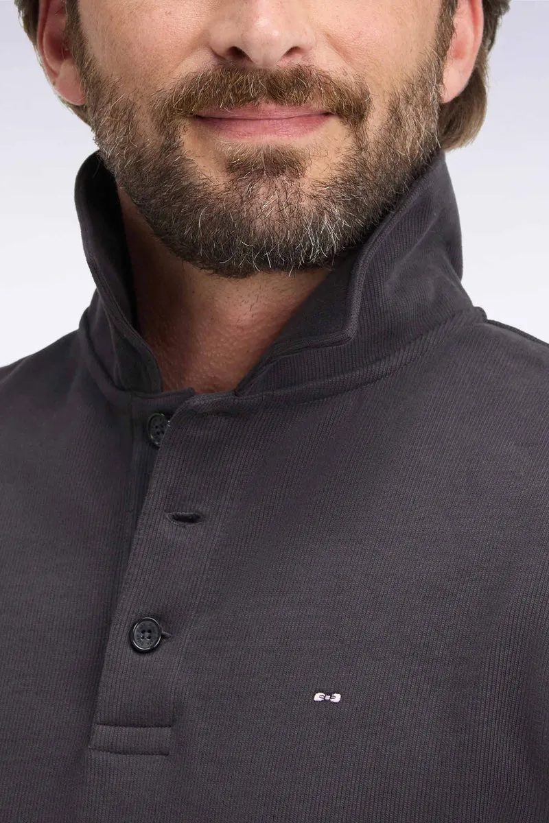 Sweatshirt col polo en coton marron coupe droite