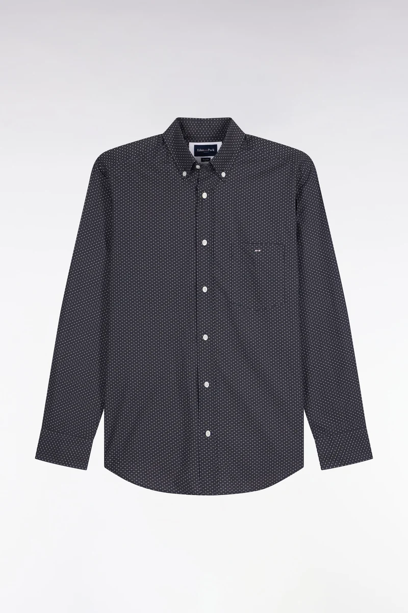 Chemise en coton kaki à micromotifs coupe droite