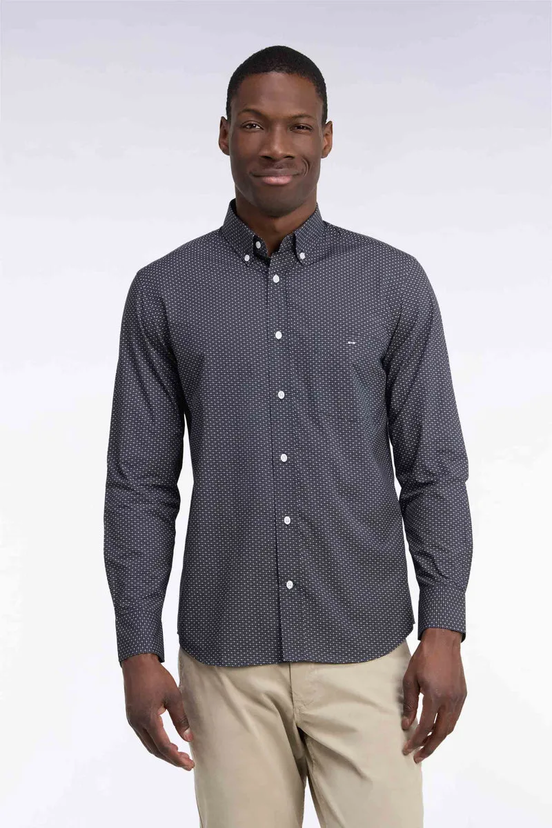 Chemise en coton kaki à micromotifs coupe droite