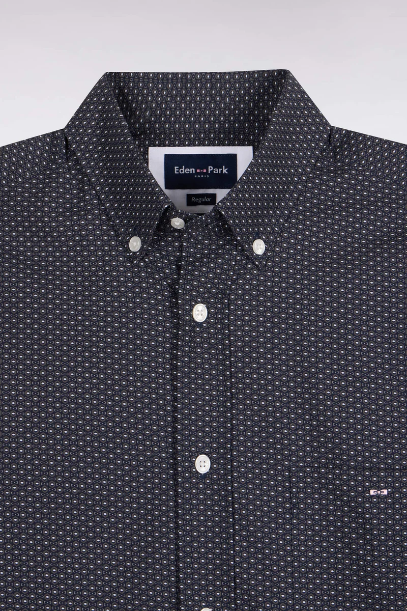 Chemise en coton kaki à micromotifs coupe droite