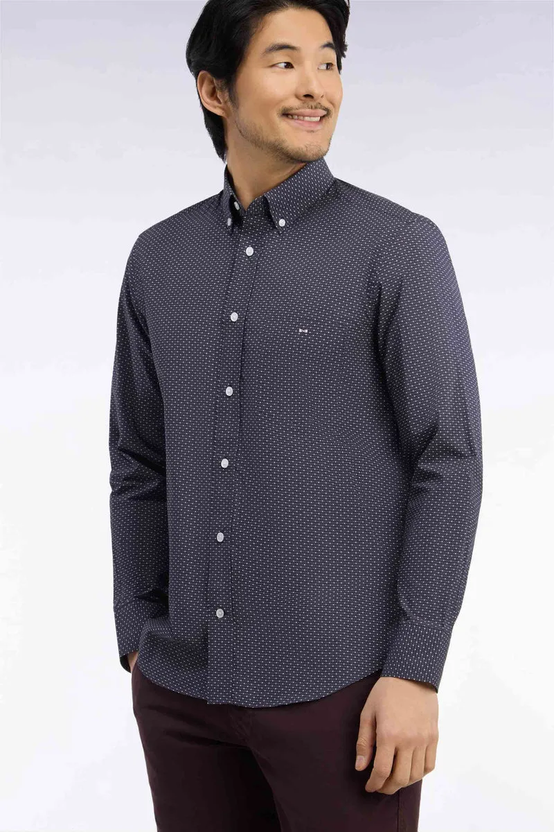 Chemise en coton gris à micromotifs coupe droite