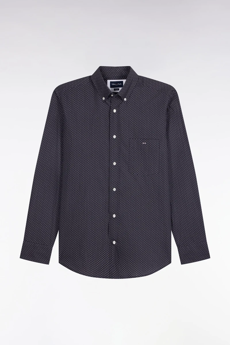 Chemise en coton gris à micromotifs coupe droite