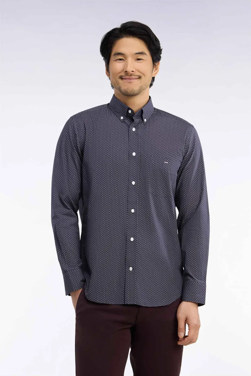 Chemise en coton gris à micromotifs coupe droite