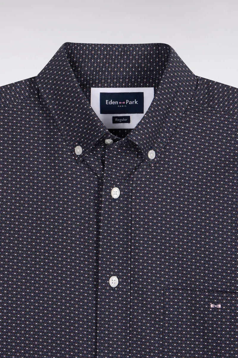 Chemise en coton gris à micromotifs coupe droite