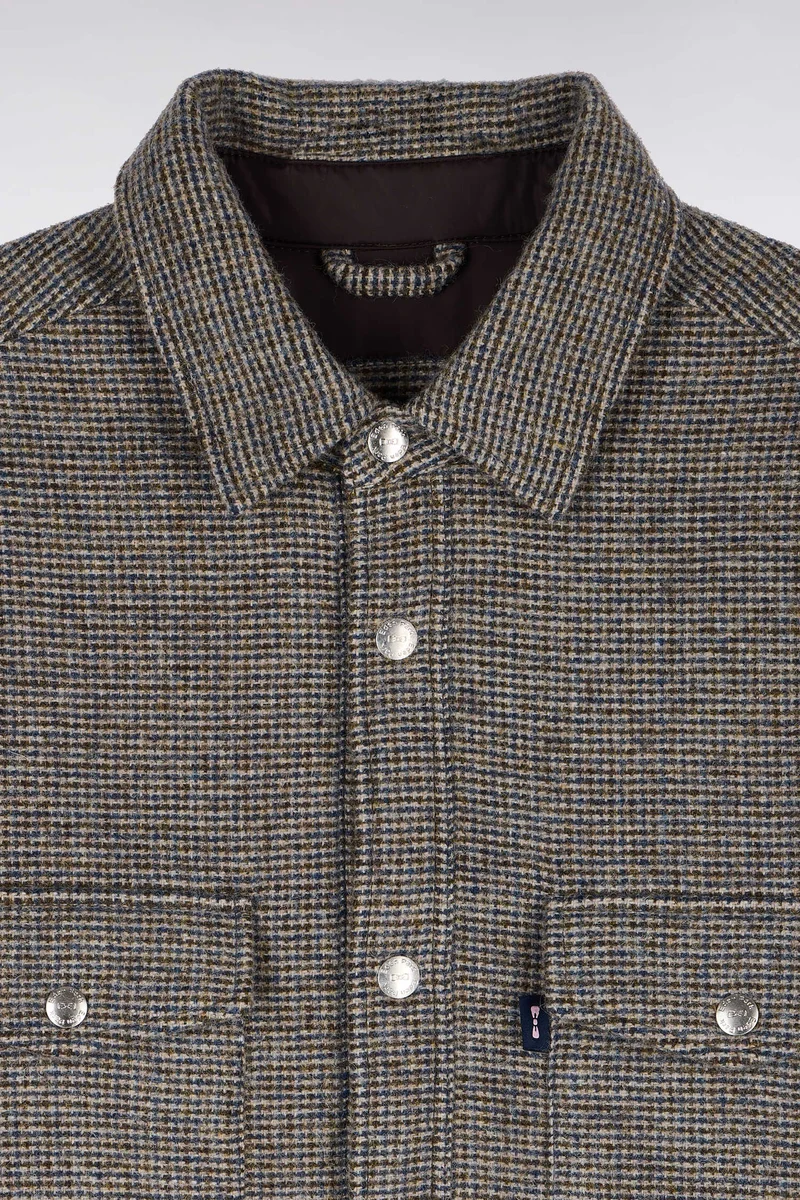 Surchemise en lainage tweedé pied-de-poule beige