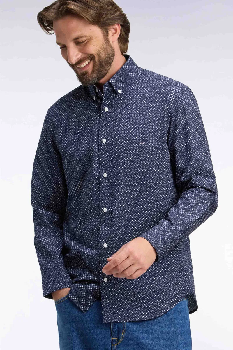Chemise en popeline de coton marine à micromotifs nœuds papillon