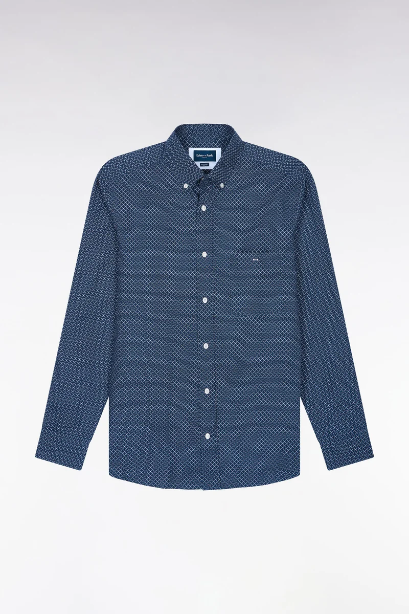 Chemise en popeline de coton marine à micromotifs nœuds papillon