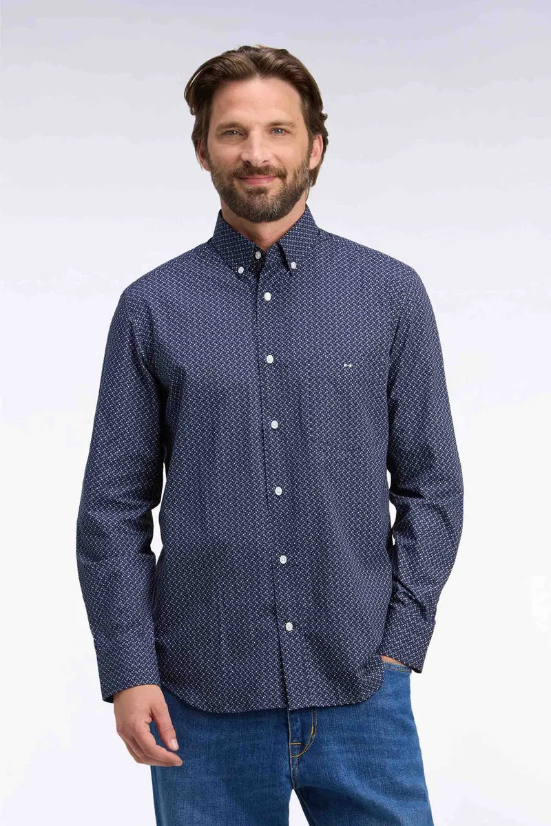 Chemise en popeline de coton marine à micromotifs nœuds papillon