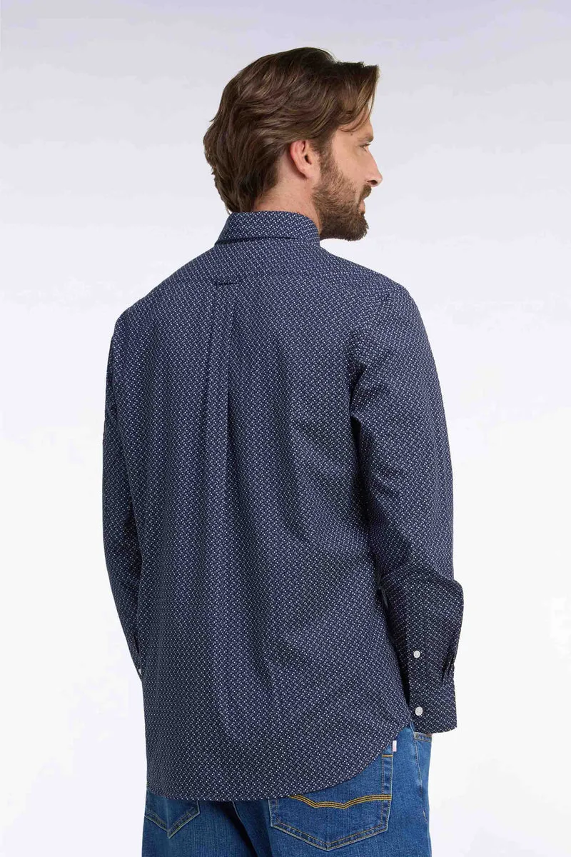 Chemise en popeline de coton marine à micromotifs nœuds papillon