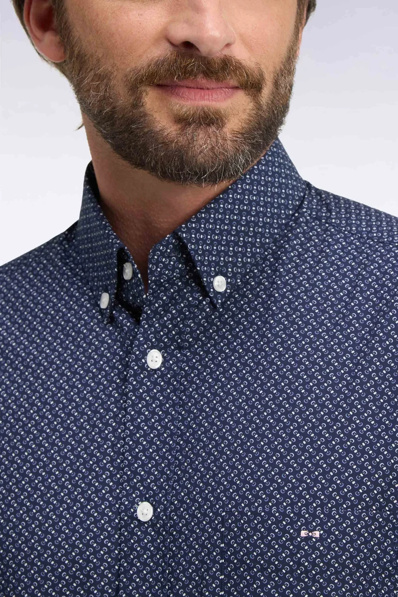 Chemise en popeline de coton marine à micromotifs nœuds papillon