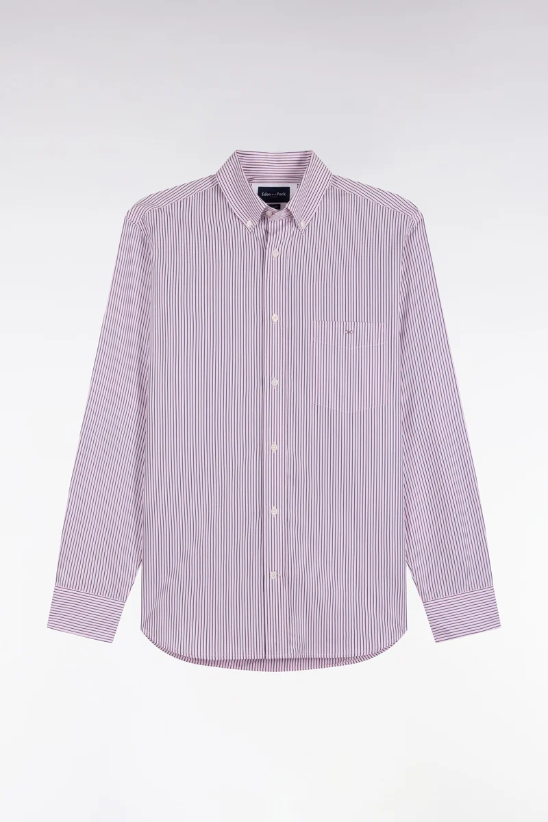 Chemise en coton à rayures rose coupe droite
