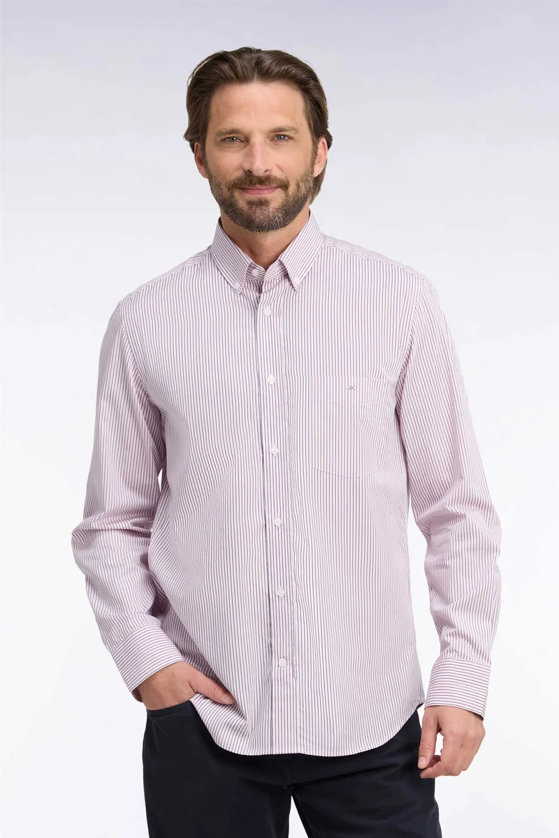 Chemise en coton à rayures rose coupe droite