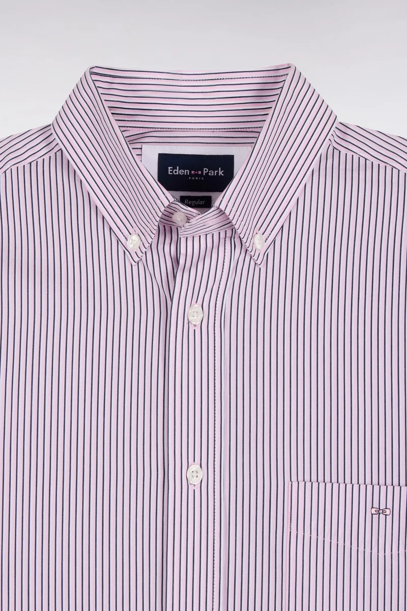 Chemise en coton à rayures rose coupe droite