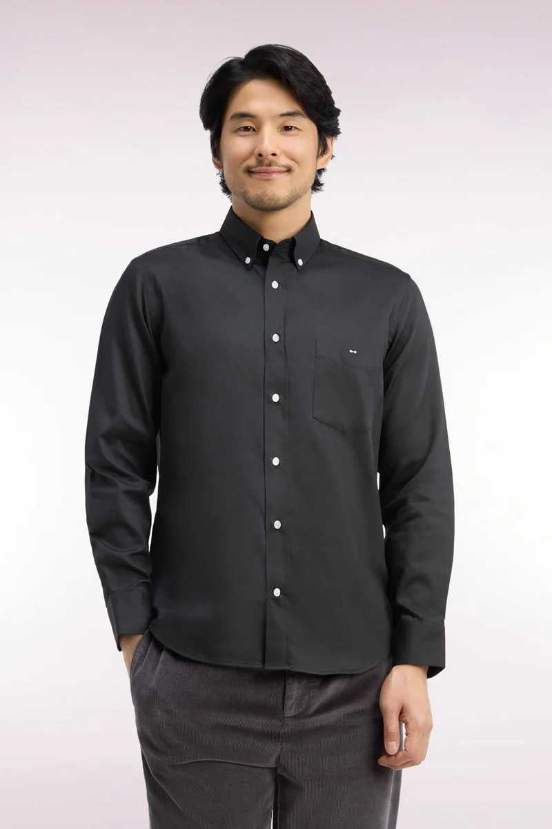 Chemise en piqué de coton kaki coupe droite